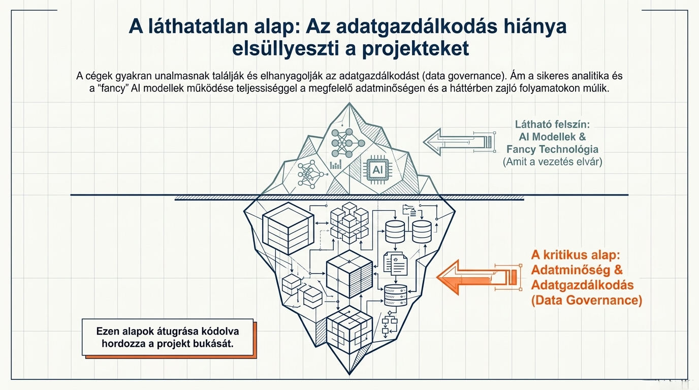 Előadás az AI és fejlett analitika vállalati alkalmazásának kihívásairól, a sztárjátékos szindrómáról, az üzleti-t technológiai fordítás szerepéről és az adatvezérelt döntéshozatalról. NotebookLM generated pic