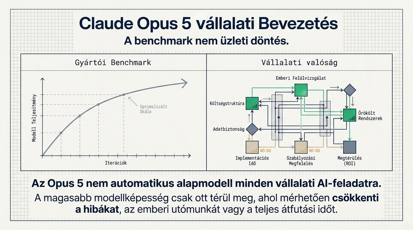 Mikor érdemes vállalati környezetben Claude Opus 5-re váltani? Benchmarkok, költségek, kockázatok egy helyen. NotebookLM generated picture.