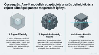Infografika a nyílt forráskódú (Open Source) és a nyílt súlyú (Open Weights) AI modellek közötti alapvető különbségekről.